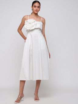 Cover Story - Women Ivory Solid A-Line Midi Dress