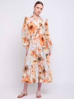 Cover Story - Women Multi-Color Floral A-Line Midi Dress