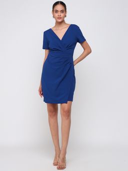 Cover Story - Women Blue Solid Bodycon Knee Length Dress