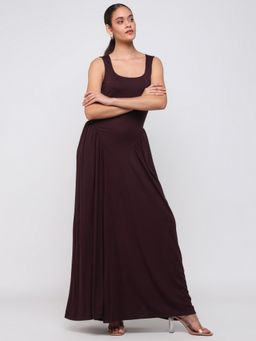 Cover Story - Women Purple Solid Flared Maxi Dress