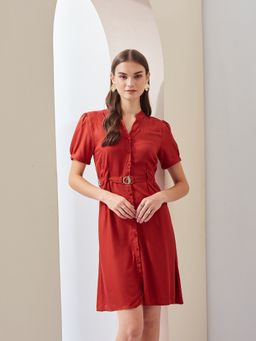 Latin Quarters - Women Rust Solid A-Line Mini Dress