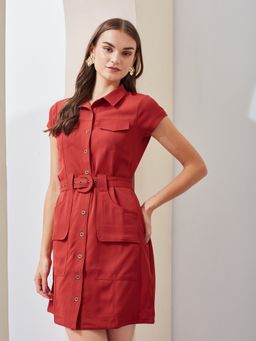 Latin Quarters - Women Rust Solid A-Line Mini Dress