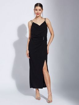 Latin Quarters - Women Black Solid A-Line Maxi Dress