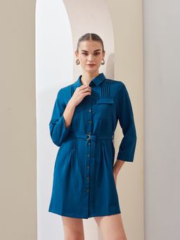 Latin Quarters - Women Blue Solid A-Line Mini Dress