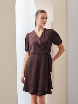Latin Quarters - Women Brown Solid A-Line Mini Dress