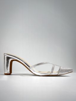 Signature Sole - Silver Glitter Pointed Toe Block Heels