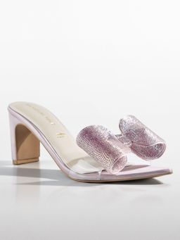 Signature Sole - Blush Loop Pink Crystal Bow Heels