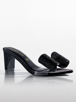 Signature Sole - Noir Loop Black Crystal Bow Heels