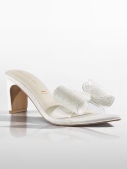 Signature Sole - Frost Loop White Crystal Bow Heels