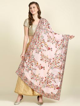 Dupatta Bazaar - Womens Peach Georgette Dupatta with Heavy Embroidery