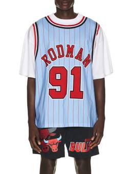 Mitchell & Ness - NBA Rodman 91 Men's Graphic Short Sleeve Jersey T-Shirt Blue