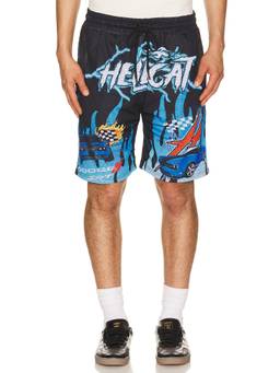 REASON - Dodge Hellcat Men's Drawstring Mesh Shorts Multi-Color