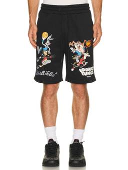 REASON - Looney Tunes Men's Graphic Fleece Basketball Shorts Black
