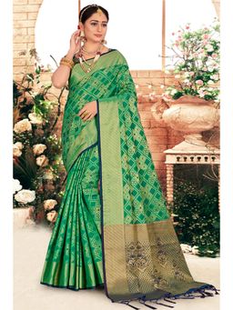 EXCLUSIVA - Dark Green Patola Saree with Unstitched Blouse