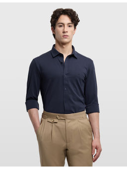 Arrow - Mens Manhattan Slim Fit Dobby Originals Navy Blue Formal Shirt