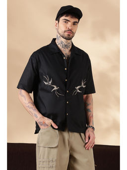 Eszett - Colony Embroidered Black Casual Shirt