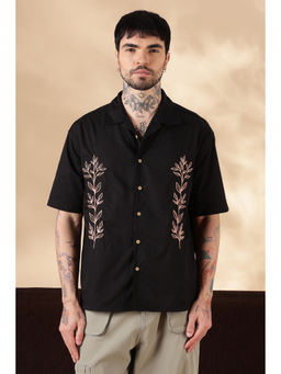 Eszett - Root Embroidered Black Casual Shirt