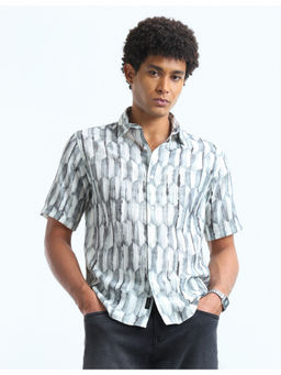 Flying Machine - Mens White Printed Relaxed Fit Casual Shirt