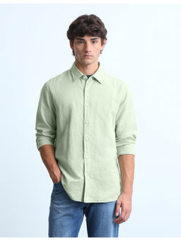 Flying Machine - Mens Solid Slim Fit Green Casual Shirt