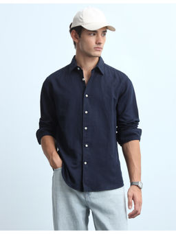 Flying Machine - Mens Solid Slim Fit Navy Blue Casual Shirt