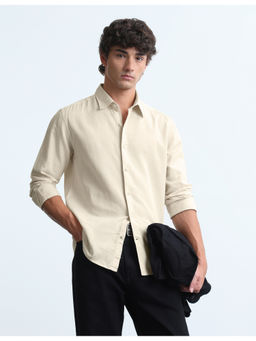 Flying Machine - Mens Solid Slim Fit Beige Casual Shirt