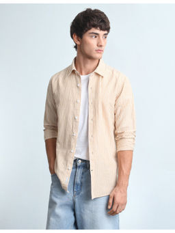 Flying Machine - Mens Vertical Striped Slim Fit Yellow Casual Shirt