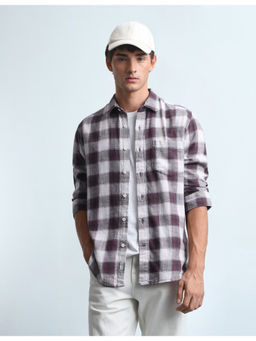 Flying Machine - Mens Plaid Checked Twill Purple Casual Shirt