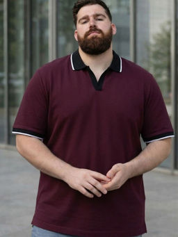 RIGO - Men Plus Size Solid Wine Tipping Regular Fit Polo T-Shirt