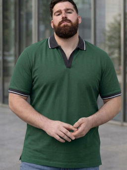 RIGO - Men Plus Size Solid Green Regular Fit Polo T-Shirt