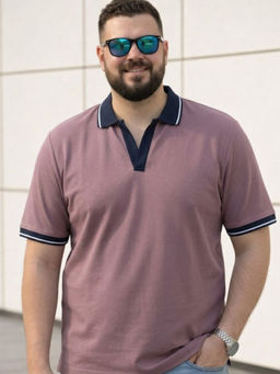 RIGO - Men Plus Size Solid Mauve Tipping Regular Fit Polo T-Shirt