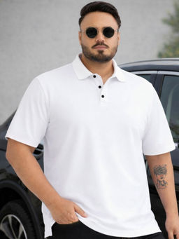 RIGO - Men Plus Size White Solid Cotton Polo T-Shirt