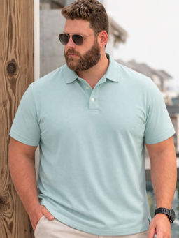 RIGO - Men Plus Size Solid Green Cotton Polo T-Shirt