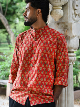 GOODHAND - Mens Pure Cotton Full Sleeve Printed Red Casual Shirt