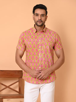 GOODHAND - Men Block Printed Cotton Half Sleeves Casual Shirt