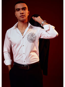 KALKI FASHION - White Embellished Silk Blend Party Casual Shirt