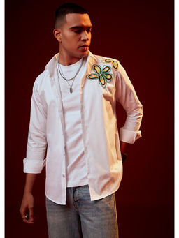 KALKI FASHION - White Patch Work Embellished Party Casual Shirt