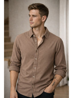 Parcel Yard - Men Regular Fit Spread Collar Neck Brown Casual Shirt