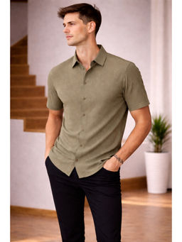 Parcel Yard - Men Regular Fit Spread Collar Neck Olive Casual Shirt