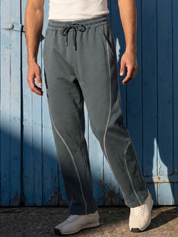 Bewakoof - Dark Shadow Grey Color Block Straight Fit Track Pants