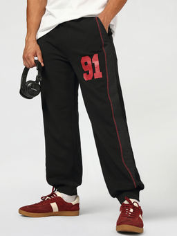 Bewakoof - Black Printed Oversized Joggers Black