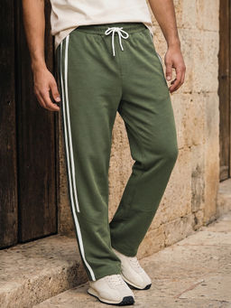 Bewakoof - Olivine Green Side Panel Straight Fit Track Pants