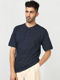 Bewakoof - Navy Blue Henley T-Shirt