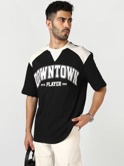 Bewakoof - Black Colorblock Oversized T-Shirt