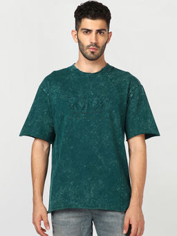 Bewakoof - Rick And Morty Alexandrite Green Applique Oversized Acid Wash T-Shirt