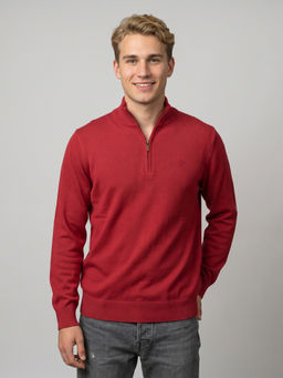 Monte Carlo - Red Wool Blend High Neck Full Sleeves Solid/Plain Sweater