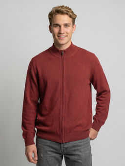 Monte Carlo - Red Cashmere High Neck Full Sleeves Solid/Plain Jacket