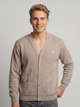 Monte Carlo - Beige Wool V-Neck Full Sleeves Self Design Sweater