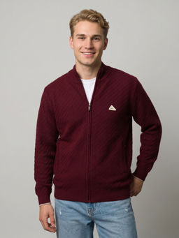 Monte Carlo - Purple Wool Blend High Neck Full Sleeves Self Design Jacket
