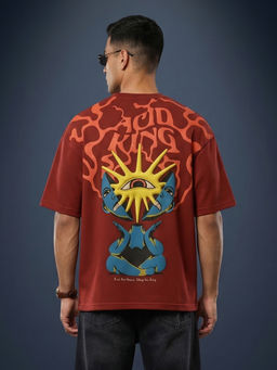 VEIRDO - Acid King Maroon Oversized Puff Printed Exclusive T-Shirt