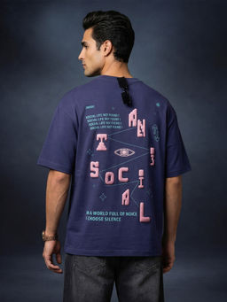 VEIRDO - Antisocial Skipper Blue Oversized Puff Printed Exclusive T-Shirt